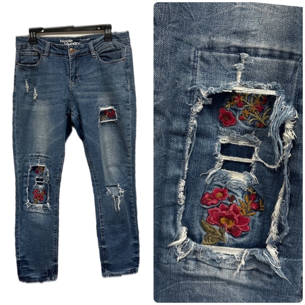 Hippie Laundry Tom Girl Embroidered Ankle Jeans Size 30 Stretchy!